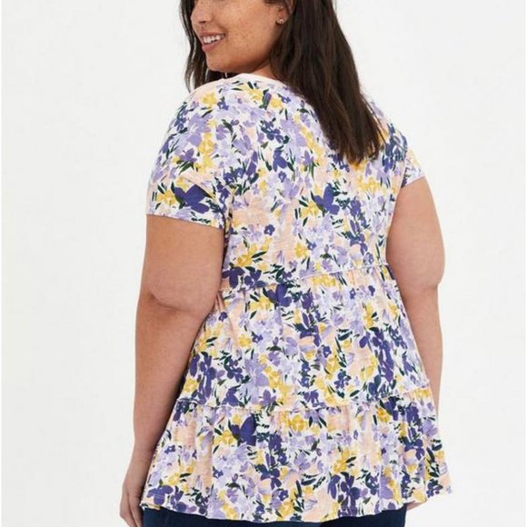 TORRID Multicolor Babydoll Slub Scoop Neck Ladies Casual Tiered Top, 0/12 - Picture 6 of 7